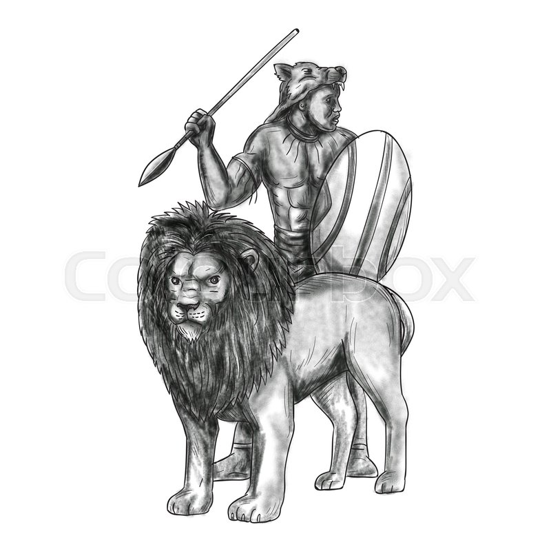 800x800 Tattoo Style Illustration Of An African Warrior Holding Spear And - African Warrior Sketch