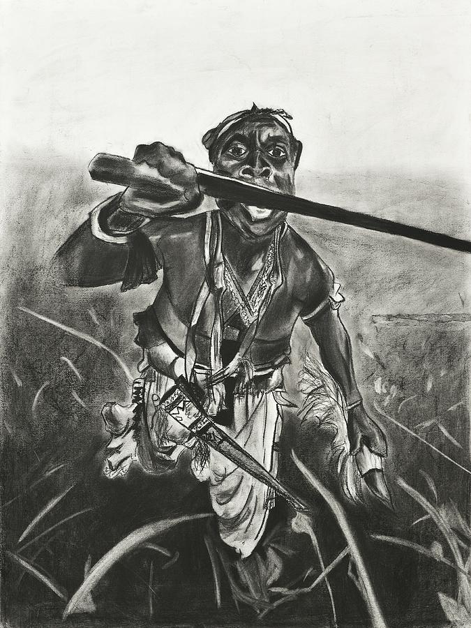 675x900 African Warrior Drawing By Kathleen Fitzpatrick - African Warrior Sketch