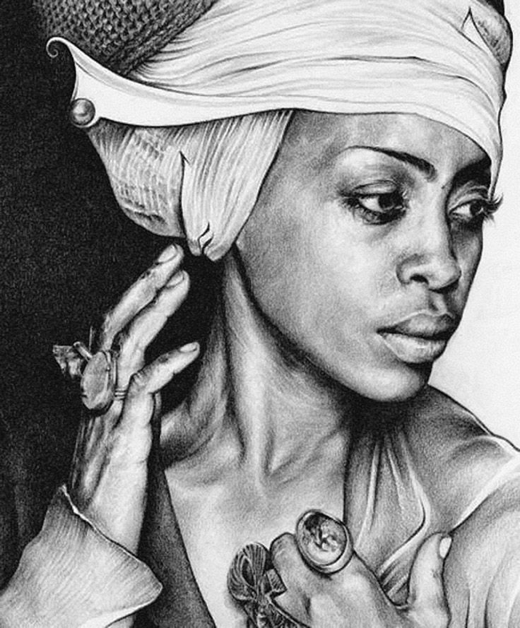 736x889 Krush (Erykah Badu) By T.s Abe (B. 1989), African American Black - African Woman Sketch