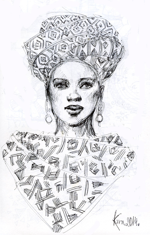 511x801 Fashion Illustration Sketch Of An African Woman Kira - African Woman Sketch