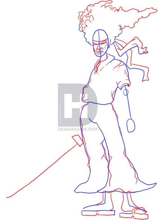 518x720 How To Draw Afro Samurai, Step By Step, Drawing Guide, By - Afro Hair Sketch