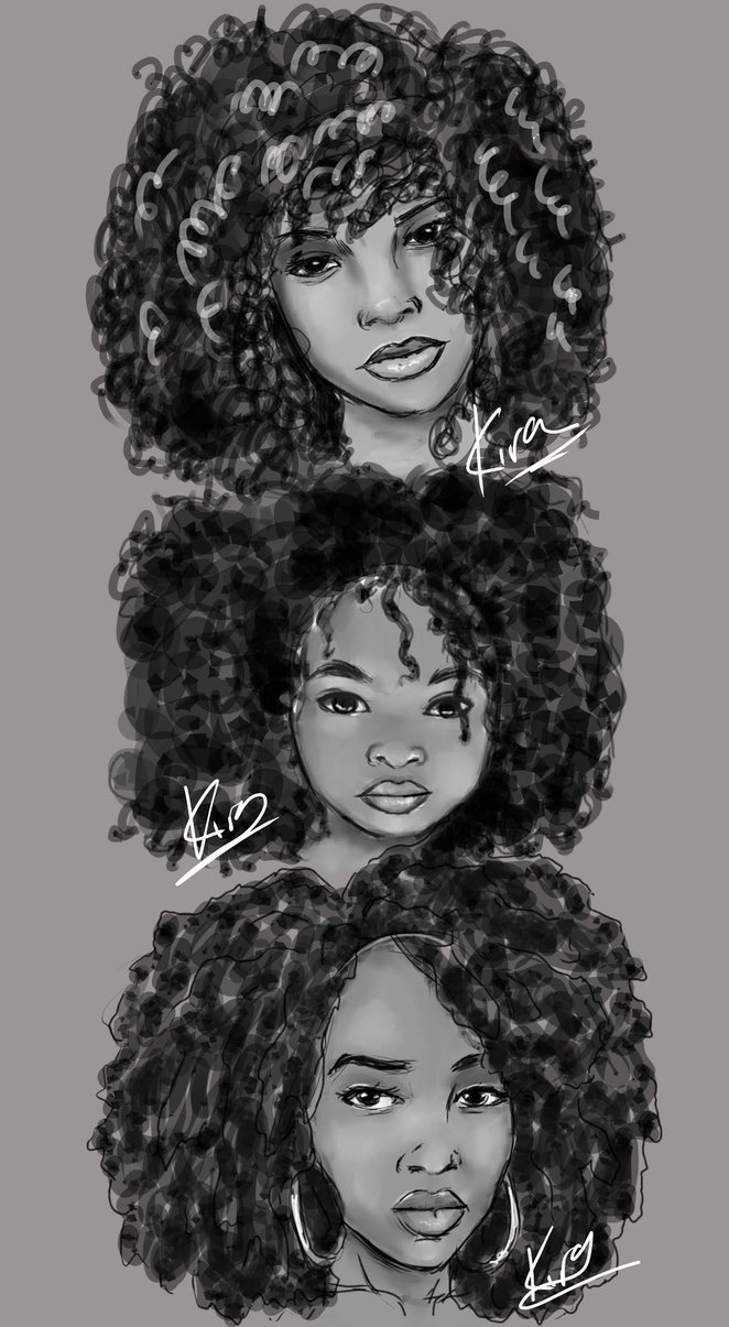 662x1205 Natural Hair Sketches By Kiratheartist - Afro Hair Sketch