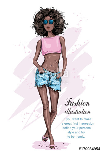 334x500 Beautiful Young African American Woman With An Afro Hairstyle - Afro Sketch