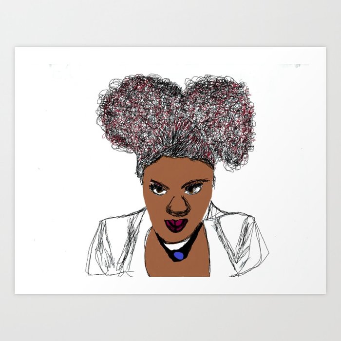 700x700 Curly Natural Afro Hair Kinky Pretty Girl Paint Drawing Art Print - Afro Sketch