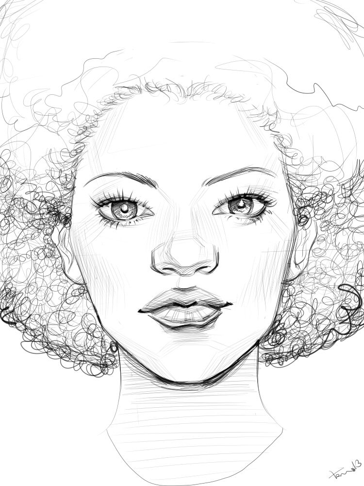 750x1000 Afro Sketch Black Art Sketches, Black Women Art - Afro Sketch
