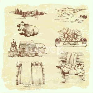 300x300 Landscape, Agriculture, Farming, Sketch Drawing Stock Vectors - Agriculture Sketch