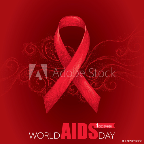 500x500 Vector Background With Red Ribbon And Dotted Curly Swirls. Aids - Aids Sketch