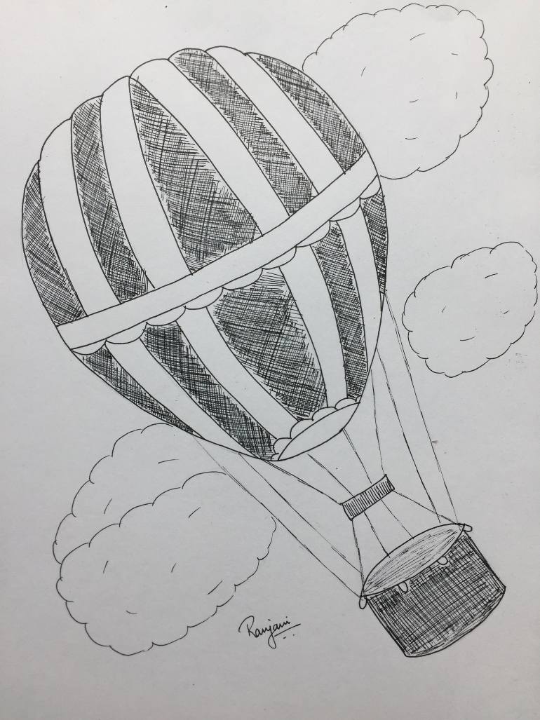 770x1027 Hot Air Balloon Drawing By Ranjani Raghavan Saatchi Art - Air Balloon Sketch