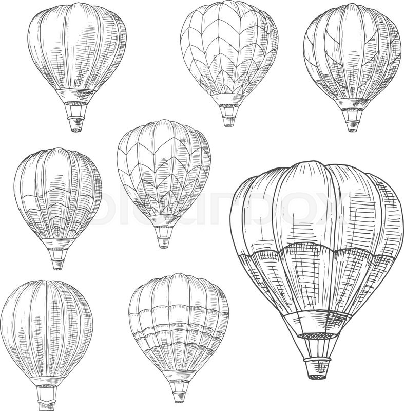 787x800 Hot Air Balloons In Flight With Decorative Inverted Teardrop - Air Balloon Sketch