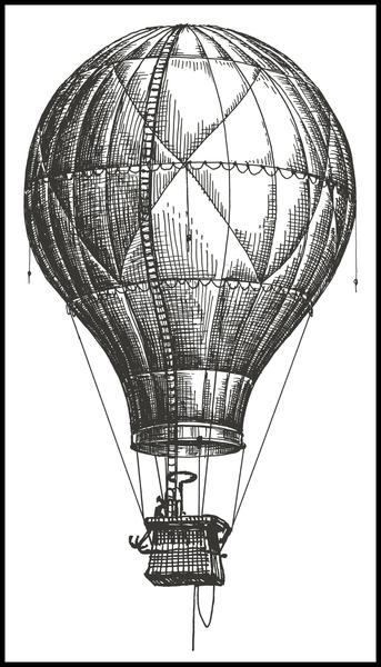 343x600 Pencil Sketch Black And White Hot Air Balloon Border Around Image - Air Balloon Sketch