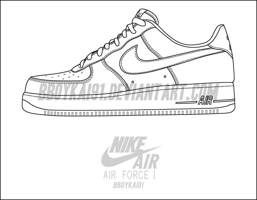 900x700 Nike Air Force 1 Low Template By Bboykai91 - Air Force One Sketch