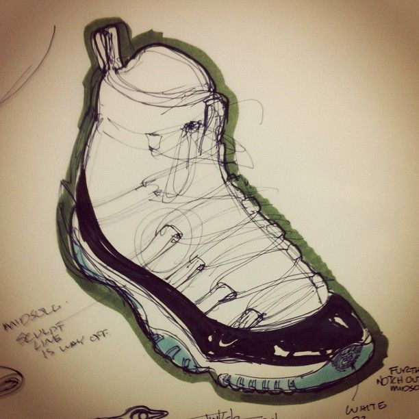 612x612 Original Sketch Of The Air Jordan Xi By The Man Himself...tinker - Air Jordan 11 Sketch