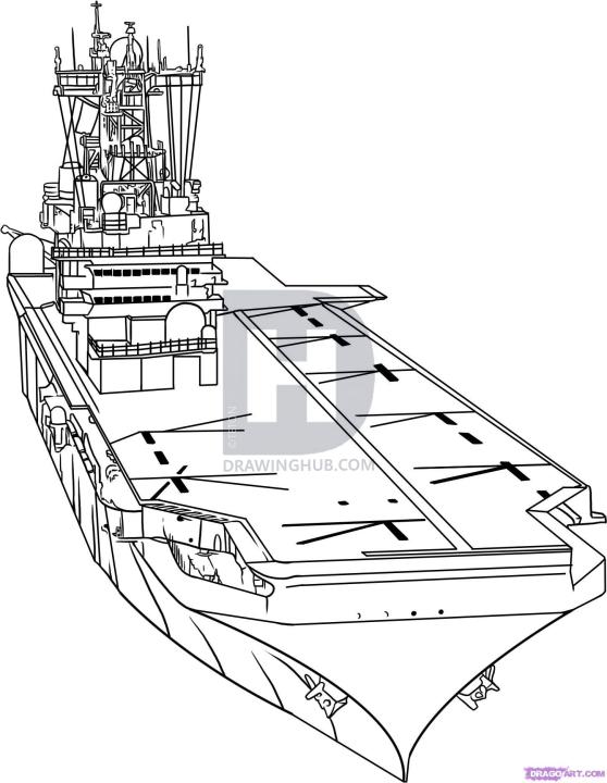 558x720 How To Draw An Aircraft Carrier, Step By Step, Drawing Guide, By - Aircraft Carrier Sketch