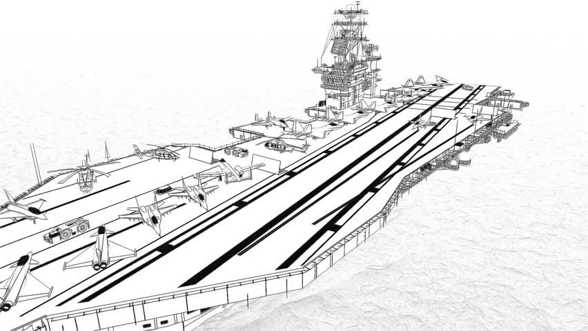 852x480 Sail Boat Sketch Footage - Aircraft Carrier Sketch