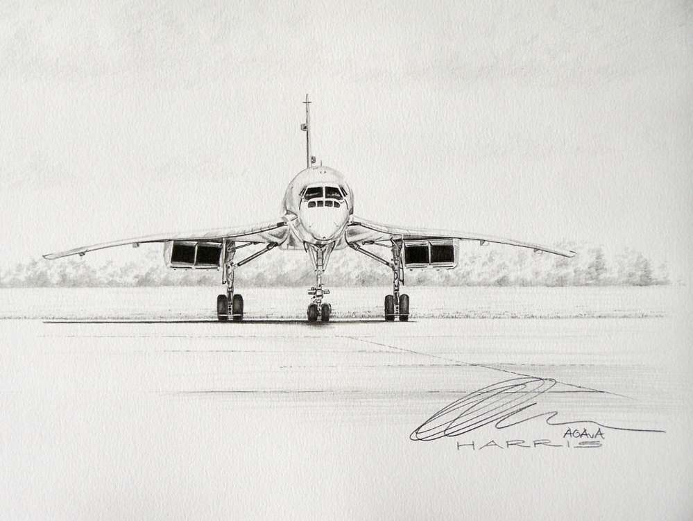 999x751 Original Pencil Drawing - Aircraft Pencil Sketch