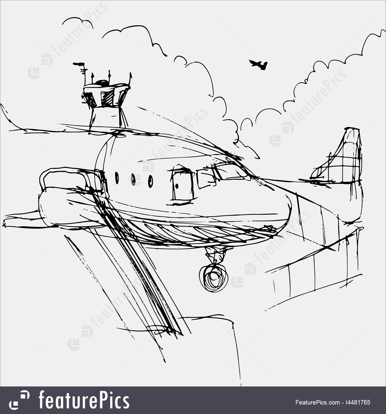 1300x1392 Illustration Of Airport Drawing - Airport Sketch