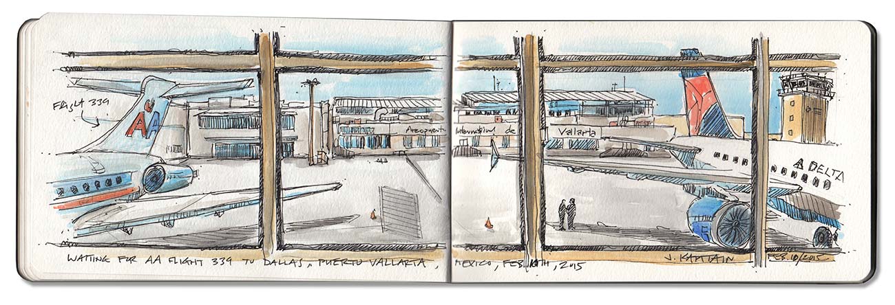 1300x444 Sketch Airport, Puerto Vallarta, Mexico Jamie Kapitain Artist Blog - Airport Sketch