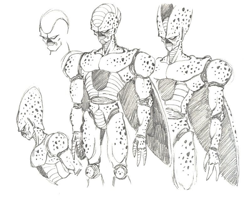 800x671 Imperfect Cell Original Sketch Idea, Drawn By Akira Toriyama - Akira Toriyama Sketches
