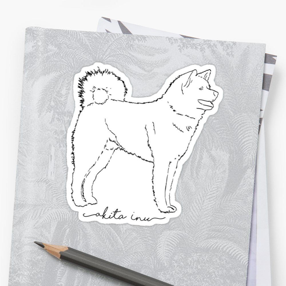 1000x1000 Akita Inu Sketch Stickers By Paulrommer Redbubble - Akita Sketch