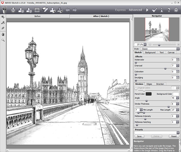 600x505 Night City Oil And Pencil - Akvis Sketch