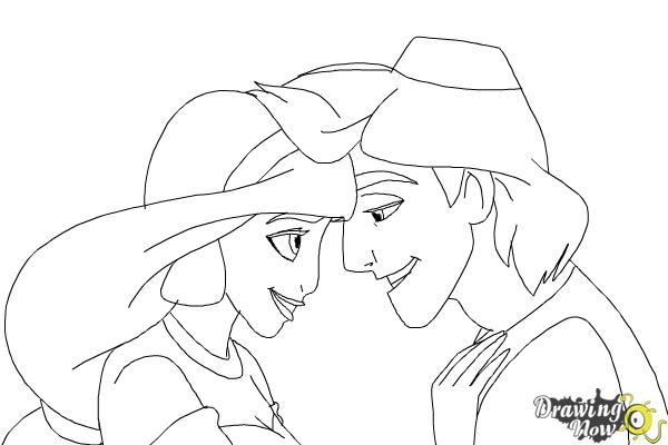 600x400 How To Draw Jasmine And Aladdin - Aladdin Sketch