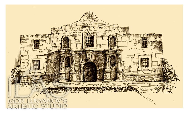 800x485 Drawing Of The Alamo - Alamo Sketch