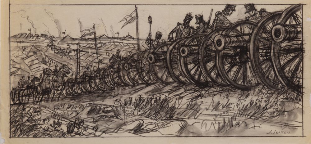 1000x464 John Jensen (7) The Alamo Panoramic Production Sketches And (4 - Alamo Sketch