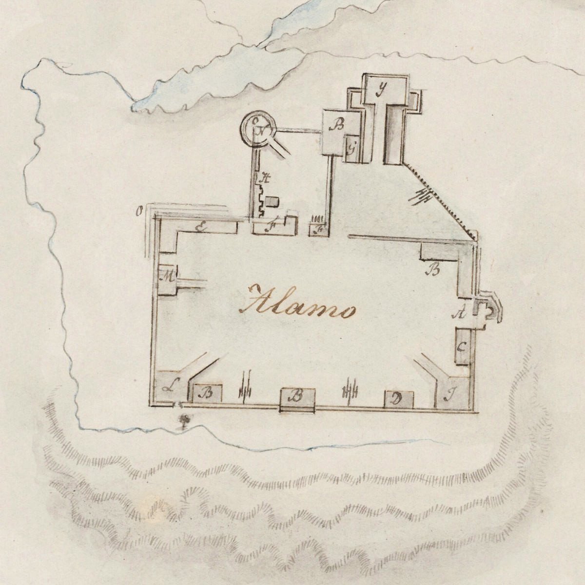 1200x1200 Texas, 1836, Alamo, Berlandier Sketch, Texas Revolution - Alamo Sketch