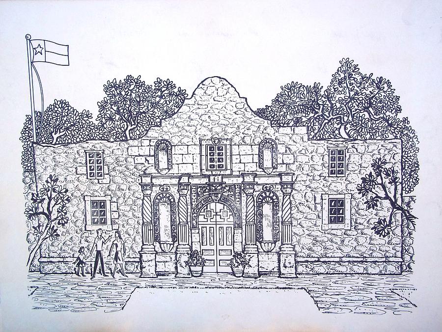 900x676 The Alamo Drawing By Aileen Markowski - Alamo Sketch