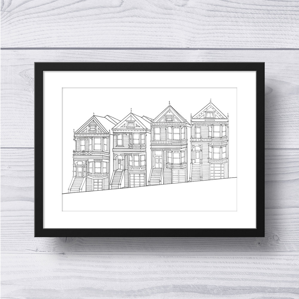 1000x1000 Alamo Square Sketch Print Watercolor Amp Ink - Alamo Sketch