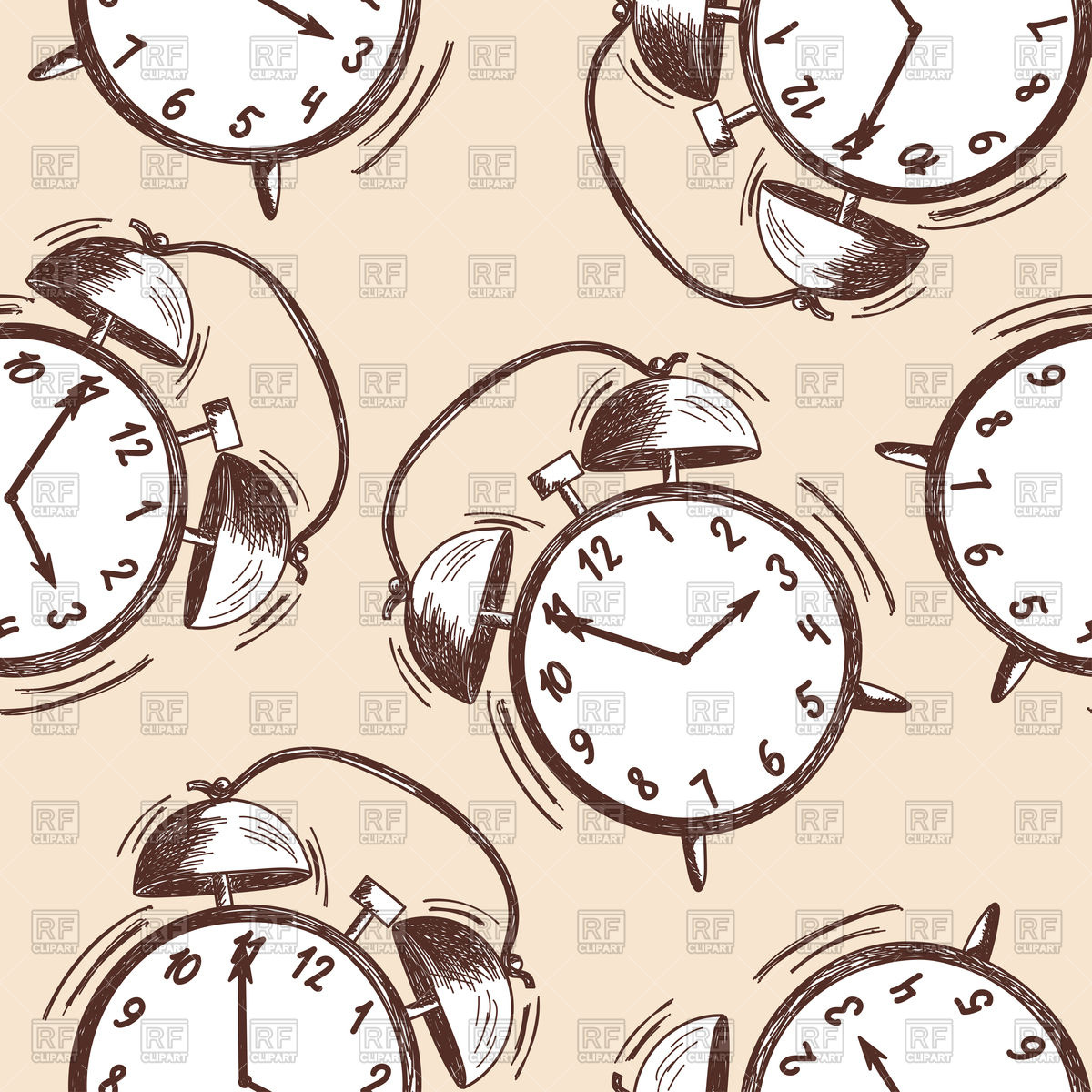 1200x1200 Alarm Clock Sketch Seamless Pattern Vector Image Vector Artwork - Alarm Clock Sketch