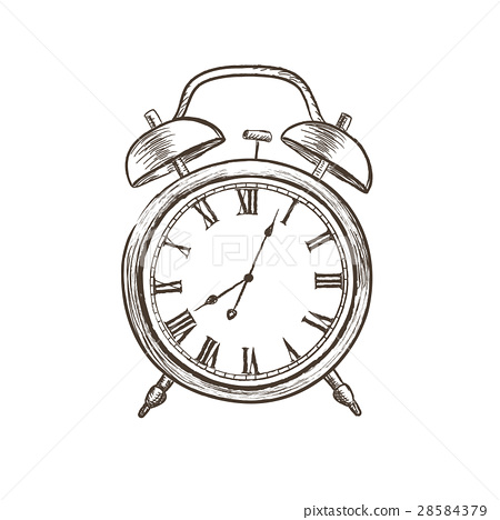 450x468 Retro Alarm Clock. Watch Dial Sketch Isolated - Alarm Clock Sketch