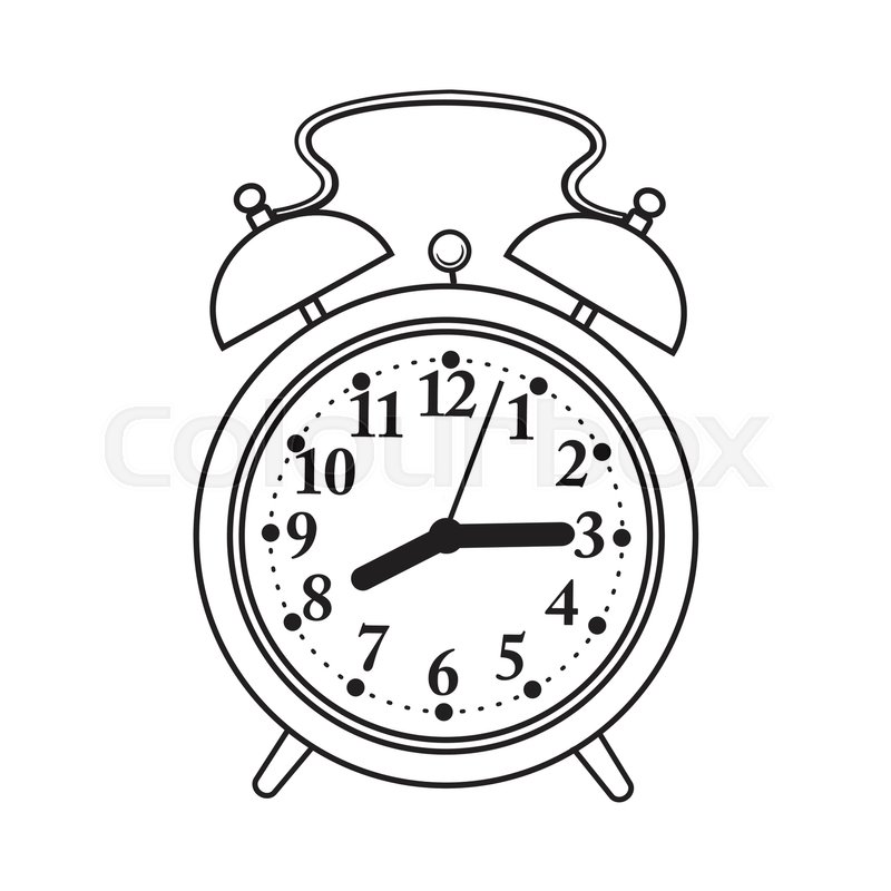 800x800 Retro Style Analog Alarm Clock, Black And White Sketch Style - Alarm Clock Sketch