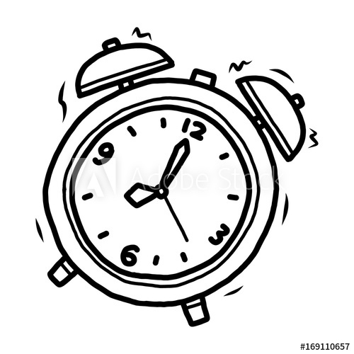 500x500 Alarm Clock Cartoon Vector And Illustration, Black And White - Alarm Clock Sketch
