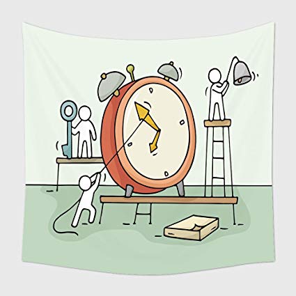 425x425 Home Decor Tapestry Wall Hanging Sketch Of Alarm Clock - Alarm Sketch