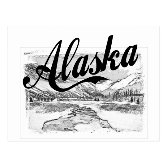 540x540 Alaska Pencil Sketch Postcard - Alaska Sketch