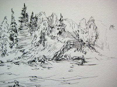 400x300 Alaska Sketch Salmon Fishermen Diane Leeper - Alaska Sketch