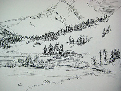 400x300 Alaska Sketch Panorama Of Lake (Right) Diane Leeper - Alaska Sketch