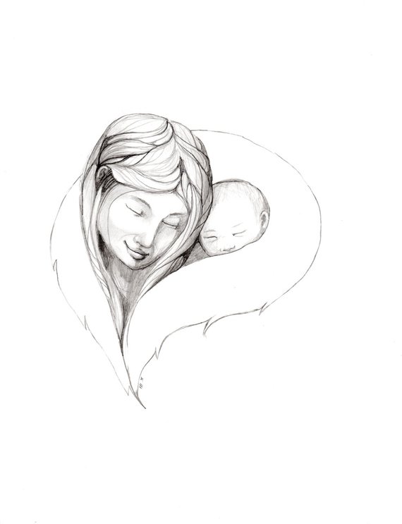 570x743 Mother And Child Alaska Native Inupiaq Drawing Etsy - Alaska Sketch