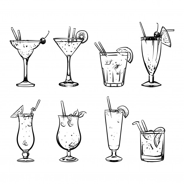 626x626 Set Of Sketch Cocktails And Alcohol Hand Drawing Vector Premium - Alcohol Sketch