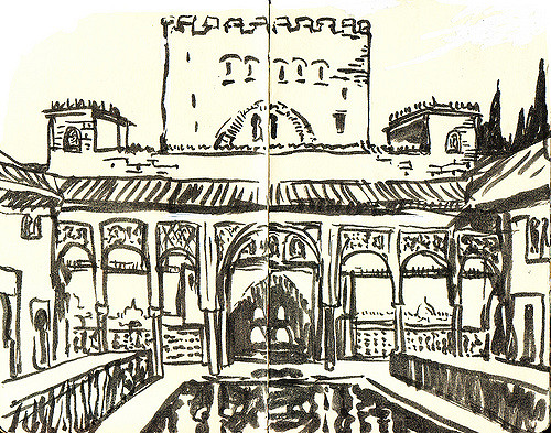 500x393 La Alhambra Patio De Los Arrayanes Sagar Fornies - Alhambra Sketch