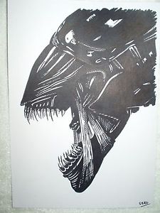 225x300 A4 Black Ink Marker Pen Sketch Drawing Alien Movie Queen Ebay - Alien Sketch