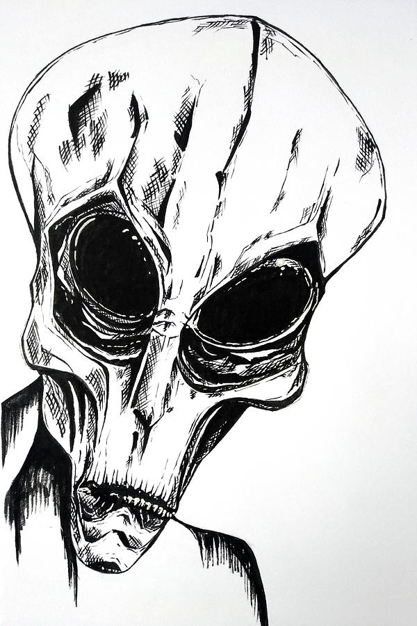 600x900 Alien Ink Sketch Drawing By Michela Bonelli - Alien Sketch