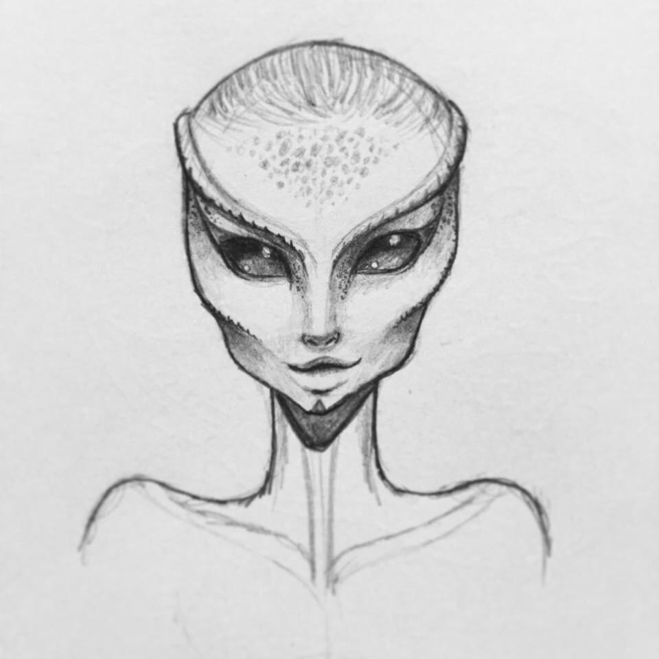 960x960 Little Alien Portrait Sketch Drawing - Alien Sketch Drawing