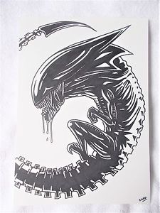 225x300 A4 Art Marker Pen Sketch Drawing Alien Queen Embryo From Alien 3 - Alien Sketch Drawing