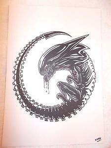225x300 A4 Black Ink Marker Pen Sketch Drawing Alien Movie Queen Embryo - Alien Sketch Drawing