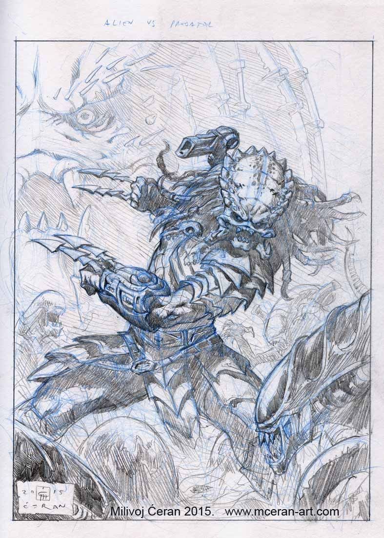 787x1100 Alien Vs. Predator Sketch Comic Art Alien Vs Predator - Alien Vs Predator Sketch
