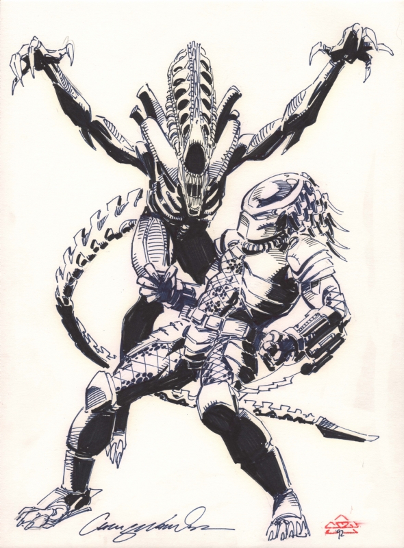 590x800 Chris Warner - Alien Vs Predator Sketch