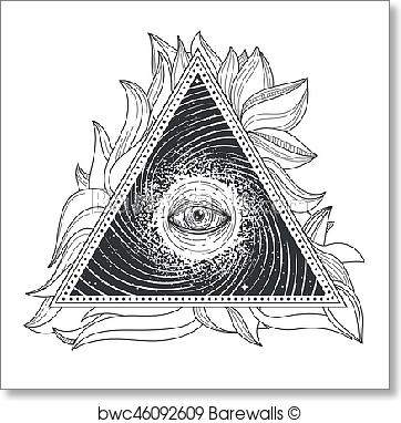 362x382 Art Print Of Vector Tattoo Illustration Abstract Sacred Geometry - All Seeing Eye Sketch