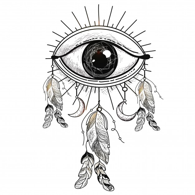 626x626 Hand Drawn Illustration Of All Seeing Eye With Ethnic Feathers - All Seeing Eye Sketch